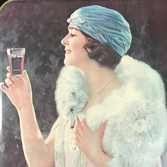 Vintage Coca-Cola Nostalgia Fashion Fur Cheers Lady Rectangular Tray - Picture 2 of 11